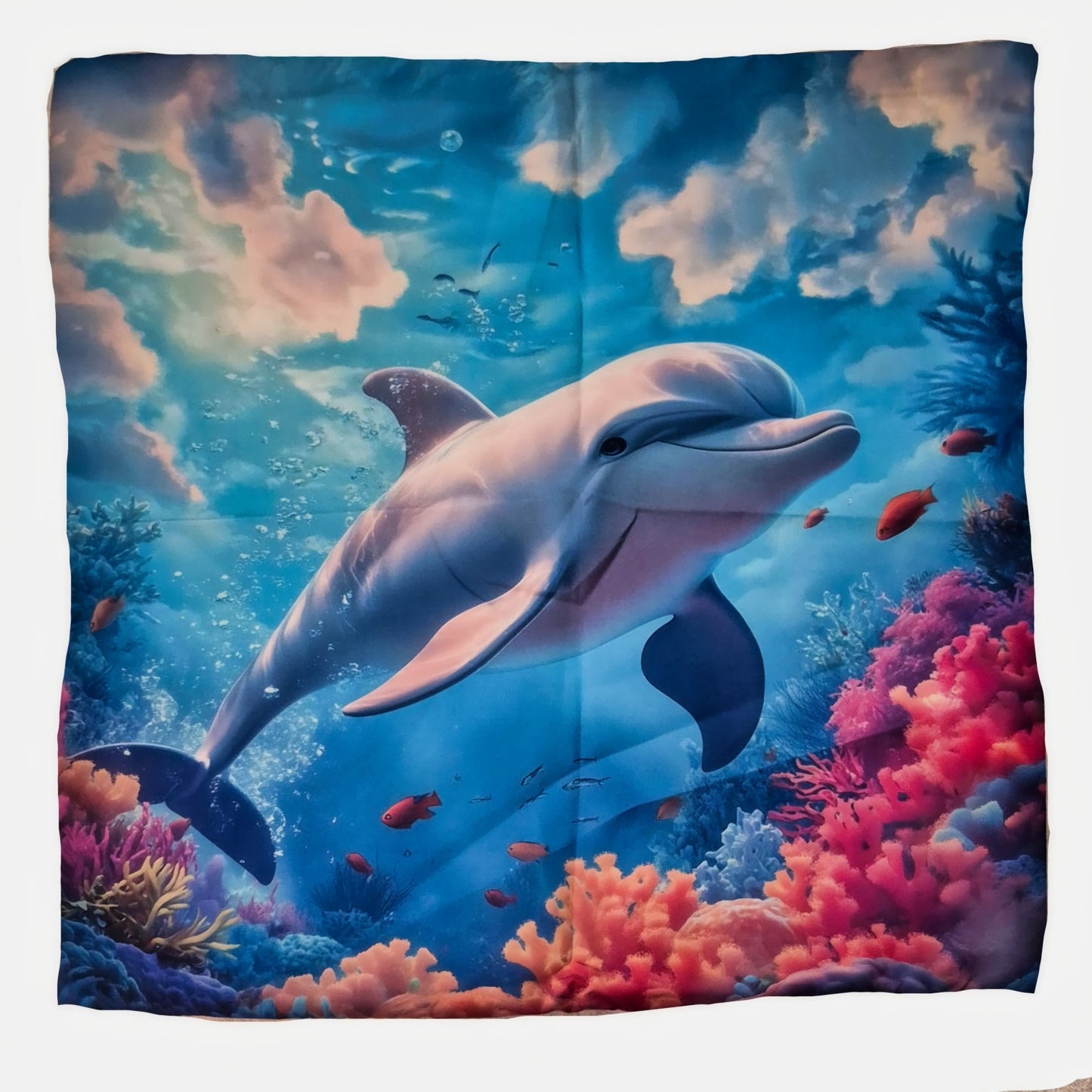 Dolphin and underwater scene with coral and fish on a blanket